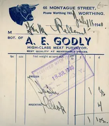 Butcher's receipt, 1940. Creator: Unknown