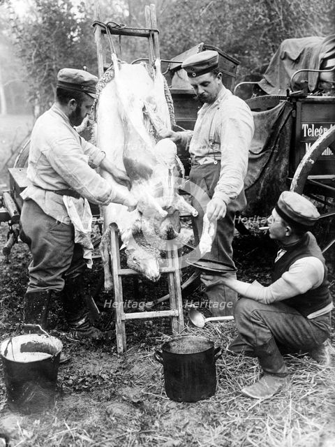 Butchering a sheep on the Front Line, c. 1914-18.