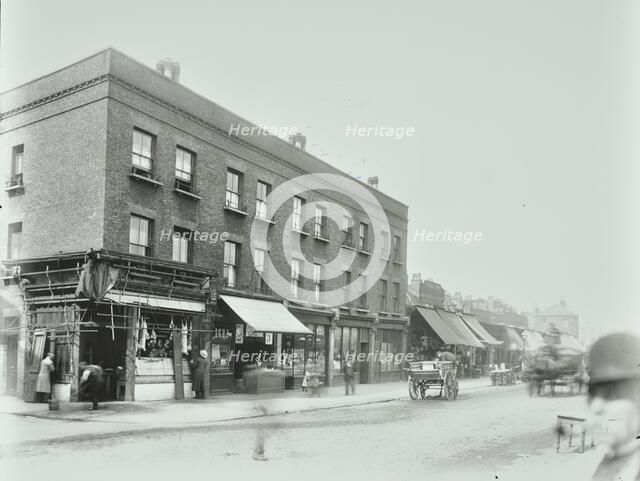 Butcher's and other shops on the Tower Bridge Road, Bermondsey, London, 1900. Artist: Unknown.