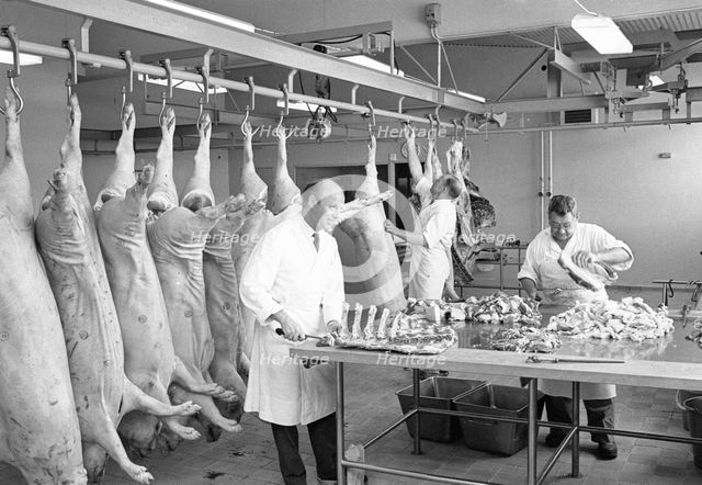 Butchers at work, Landskrona, Sweden, 1967. Creator: Unknown.