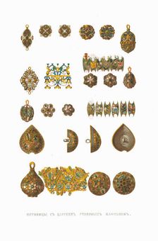 Buttons from Tsar's kaftans. From the Antiquities of the Russian State, 1849-1853. Creator: Solntsev, Fyodor Grigoryevich (1801-1892)