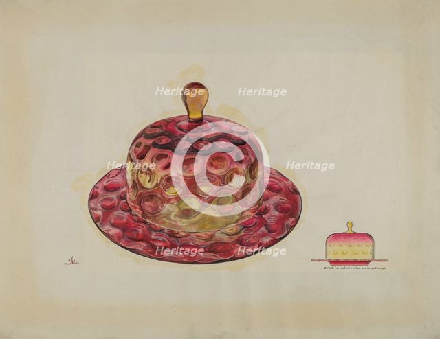 Butter Dish (Amberina), c. 1939. Creator: Ralph Atkinson.