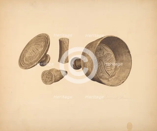Butter Print and Mold, 1935/1942. Creator: Georgine E. Mason.
