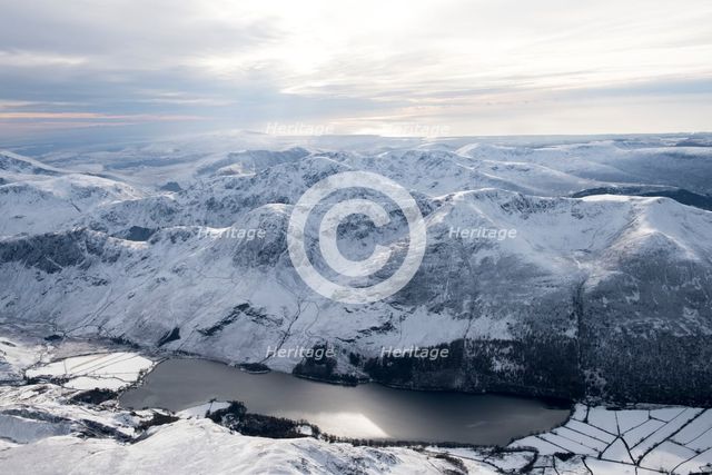 Buttermere Lake and Fell in the snow, Lake District National Park, Cumbria, 2018. Creator: Emma Trevarthen.