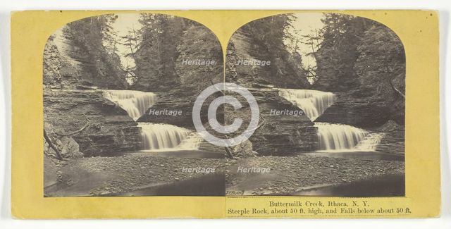 Buttermilk Creek, Ithaca, N.Y. Steeple Rock, about 50 ft. high, and Falls below about 50 ft., 1860/6 Creator: J. C. Burritt.