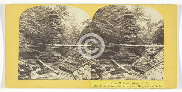 Buttermilk Creek, Ithaca, N.Y. Steeple Rock from the Fall above. Height about 50 feet, 1860/65. Creator: J. C. Burritt.