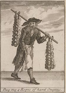 Buy my 4 Ropes of hard Onyons Cries of London, (c1688?). Artist: Anon