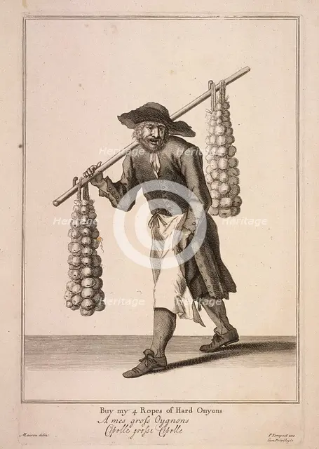 'Buy my 4 Ropes of Hard Onyons', Cries of London, (c1688?). Artist: Anon
