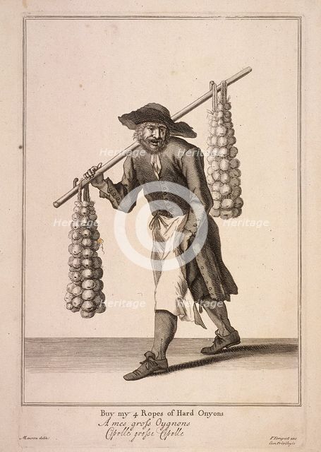 'Buy my 4 Ropes of Hard Onyons', Cries of London, (c1688?). Artist: Anon