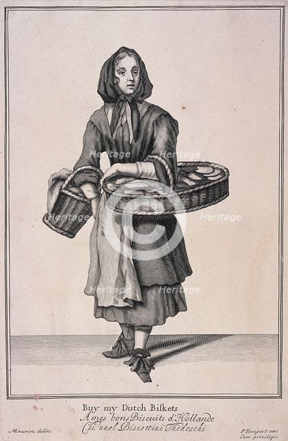 'Buy my Dutch Biskets', Cries of London, (1688?).   Artist: Anon