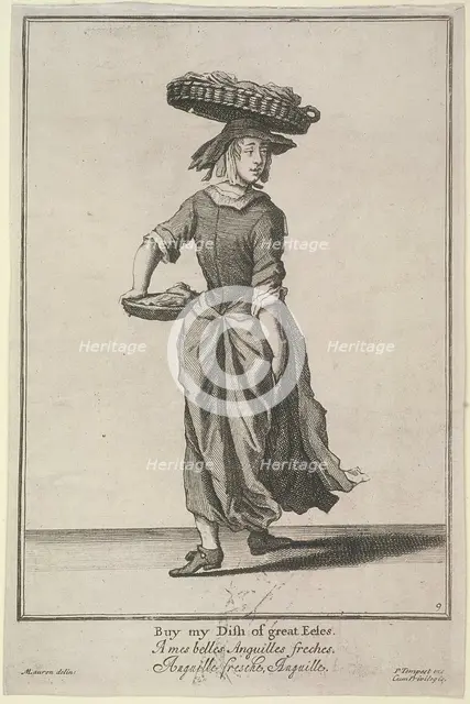'Buy my Dish of great Eeles', Cries of London, (c1688?). Artist: Pierce Tempest