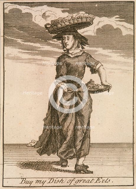 'Buy my Dish of great Eels', Cries of London, (c1688?). Artist: Anon