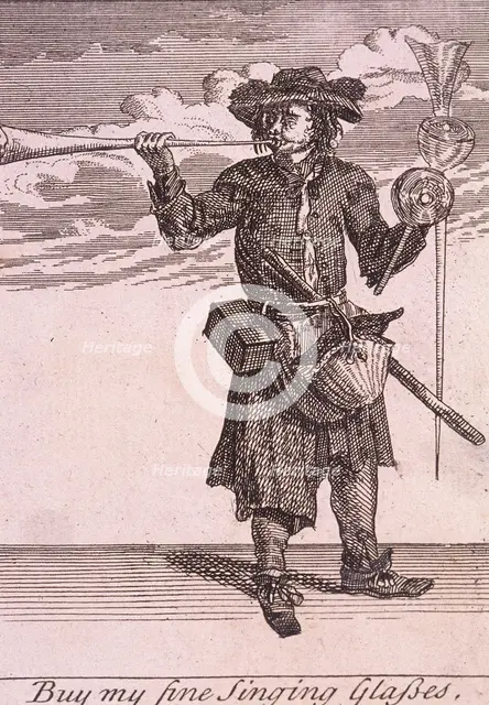 'Buy my fine Singing Glasses', Cries of London, (c1688?). Artist: Anon