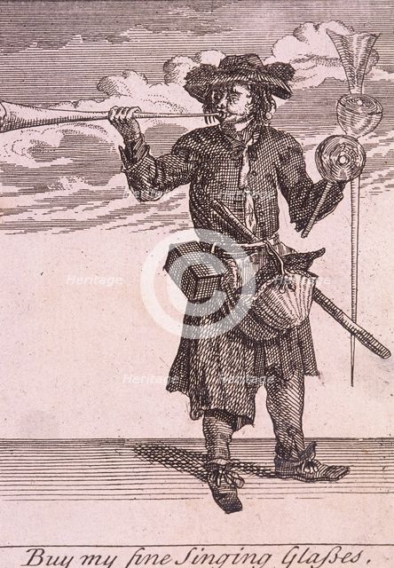 'Buy my fine Singing Glasses', Cries of London, (c1688?). Artist: Anon