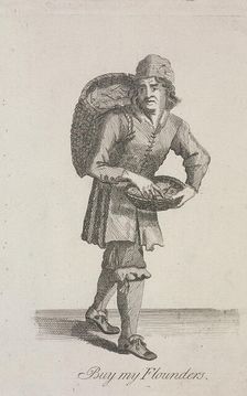 Buy my Flounders Cries of London, c1688. Artist: Anon