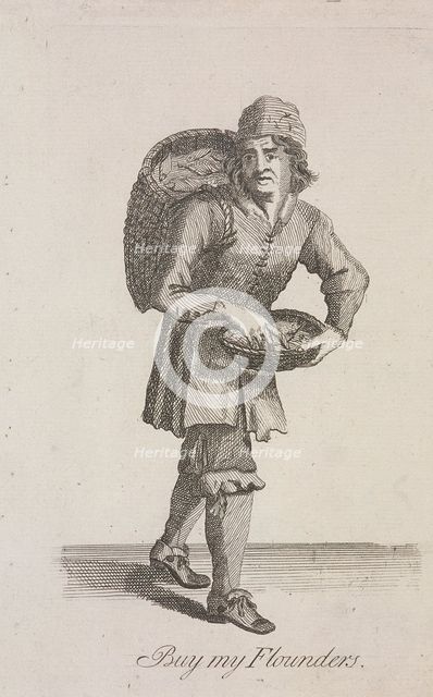 'Buy my Flounders', Cries of London, c1688. Artist: Anon