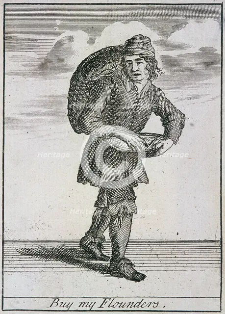 'Buy my Flounders', Cries of London, (c1688?). Artist: Anon