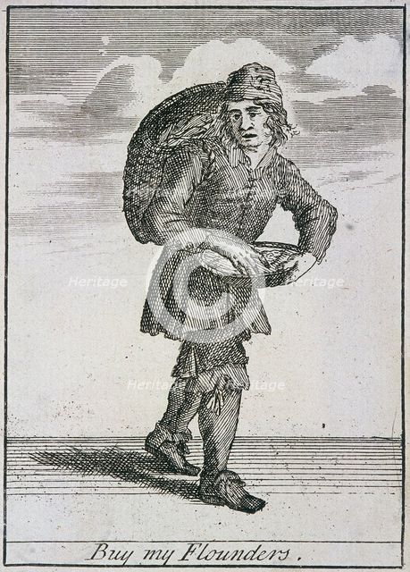 'Buy my Flounders', Cries of London, (c1688?). Artist: Anon