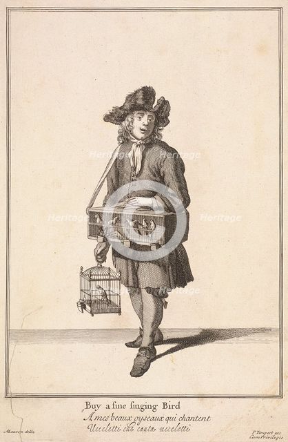 'Buy a fine singing Bird', Cries of London, (c1688?). Artist: Pierce Tempest