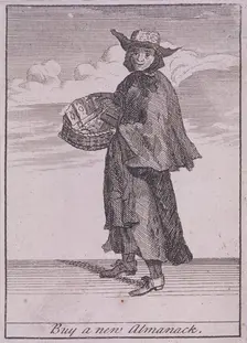 Buy a new Almanack Cries of London, (c1688?). Artist: Anon