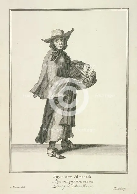 'Buy a new Almanack', Cries of London, (c1688?). Artist: Pierce Tempest