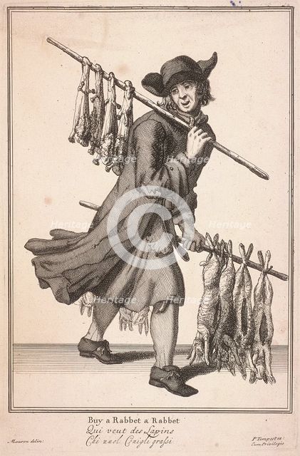 'Buy a Rabbet a Rabbet', Cries of London, (c1688?). Artist: Pierce Tempest