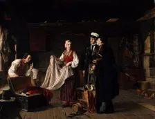 Buying National Costumes in Säkylä, 1878. Creator: Arvid Liljelund