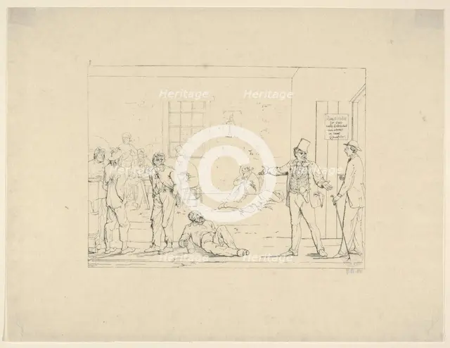 Buying a Substitute in the North during the War (from Confederate War Etchings), 1861-63. Creator: Adalbert John Volck.