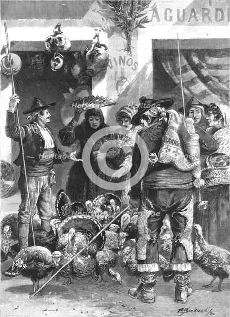 ''Buying the Christmas Turkeys in the Market at Malaga, Spain', 1890. Creator: Unknown.