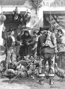 'Buying the Christmas Turkeys in the Market at Malaga, Spain 1890. Creator: Unknown