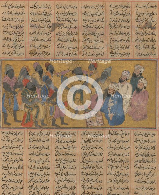 Buzurjmihr Explains the Game of Backgammon (Nard) to the Raja of Hind..., ca. 1300-30. Creator: Unknown.