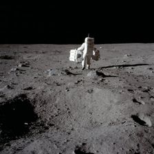 Buzz Aldrin carries out an experiment on the lunar surface, Apollo II mission, July 1969. Creator: Neil Armstrong