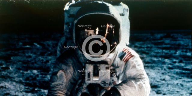 Buzz Aldrin on the Moon, Apollo II mission, July 1969.  Creator: Neil Armstrong.