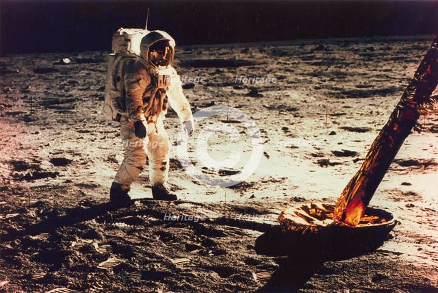 Buzz Aldrin Walking on the Surface of the Moon Near a Leg of the Lunar Module, 1969. Creator: Neil Armstrong.