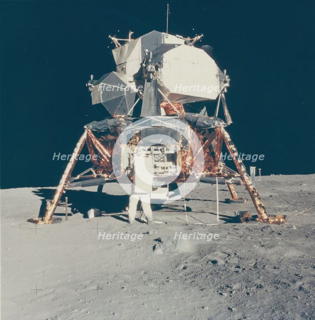 Buzz Aldrin with Apollo 11 Lunar Module on the Moon, 1969. Creator: Neil Armstrong.