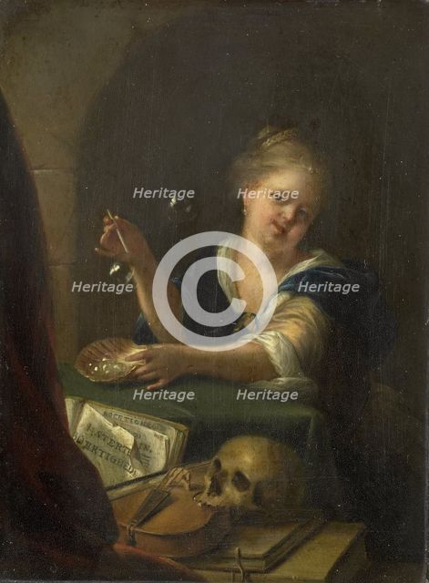 Bubble-blowing Girl with a Vanitas Still Life, 1680-1775. Creator: Unknown.