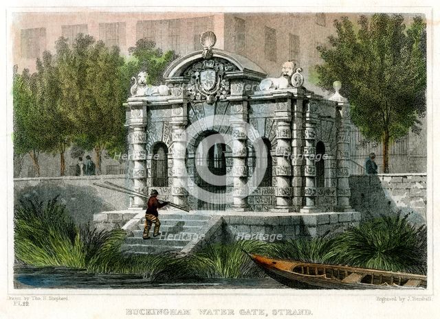 Buckingham Water Gate, Strand, Westminster, London, 1830.Artist: J Henshall