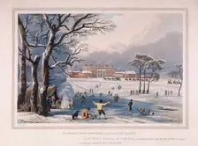 Buckingham House and St James's Park in the winter, London, 1817. Artist: Robert Havell