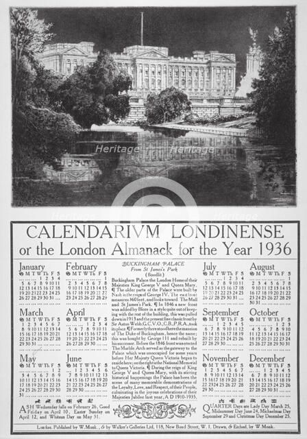 Buckingham Palace, Westminster, London, 1935. Artist: William Monk