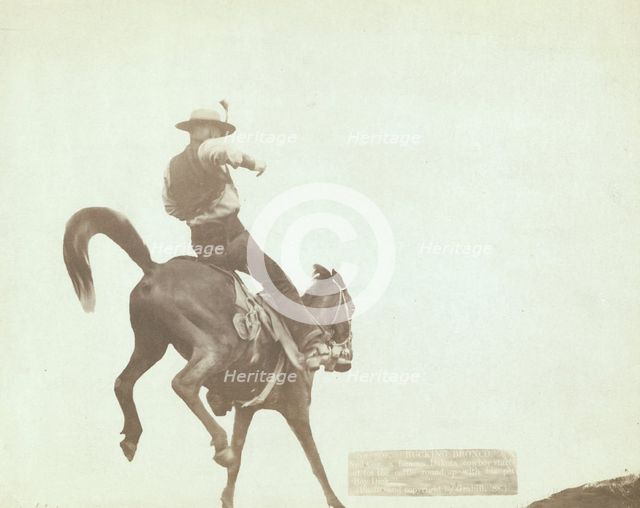 Bucking Bronco Ned Coy, a famous Dakota cowboy, starts out for the cattle round-u..., 1888. Creator: John C. H. Grabill.