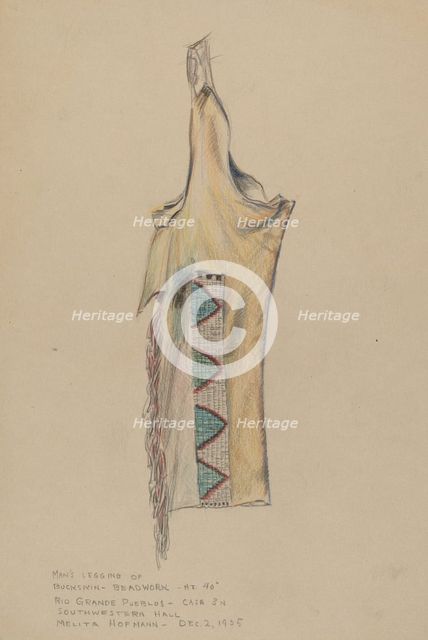 Buckskin Legging with Beadwork, 1935. Creator: Melita Hofmann.
