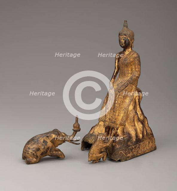 Buddha Meditating in the Forest Attended by Animals, 19th century. Creator: Unknown.