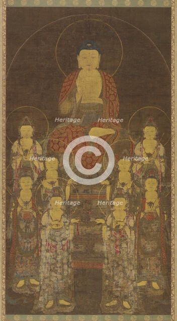 Buddha Amitabha (Amita) and the Eight Great Bodhisattvas, Late Goryeo period,mid-late 14th cent. Creator: Unknown.