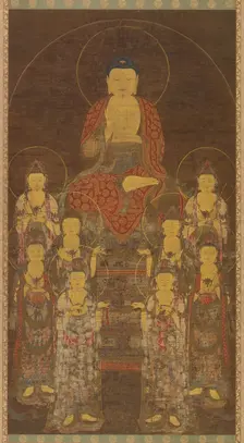 Buddha Amitabha (Amita) and the Eight Great Bodhisattvas, Late Goryeo period,mid-late 14th cent. Creator: Unknown