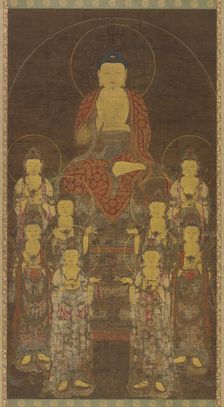 Buddha Amitabha (Amita) and the Eight Great Bodhisattvas, Late Goryeo period,mid-late 14th cent. Creator: Unknown