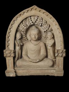 Buddha and two monks, 3rd cen. AD. Creator: Central Asian Art
