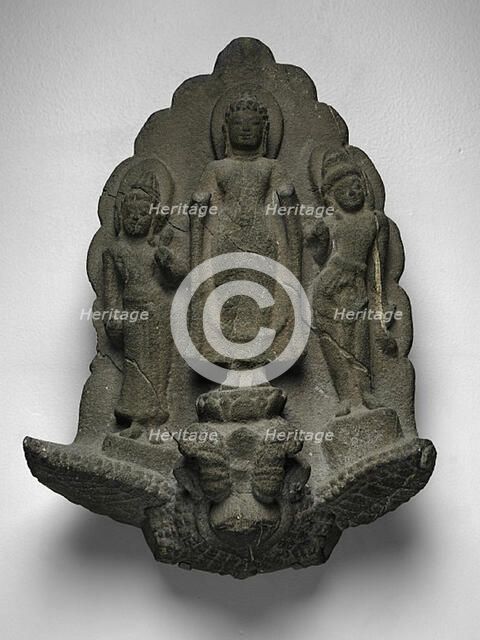 Buddha and Companions Riding a Mythical Animal, Dvaravati period, 8th century. Creator: Unknown.
