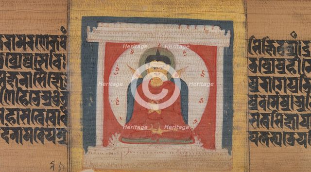 Buddha Enthroned in a Shrine, Leaf from...Pancavimsatisahasrika Prajnaparamita..., ca. 1090. Creator: Unknown.