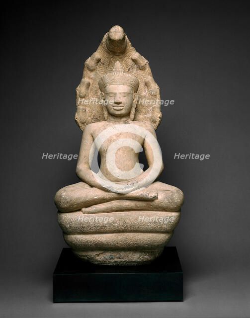 Buddha Enthroned on a Serpent (Naga), Angkor period, 13th century. Creator: Unknown.