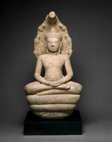 Buddha Enthroned on a Serpent (Naga), Angkor period, 13th century. Creator: Unknown